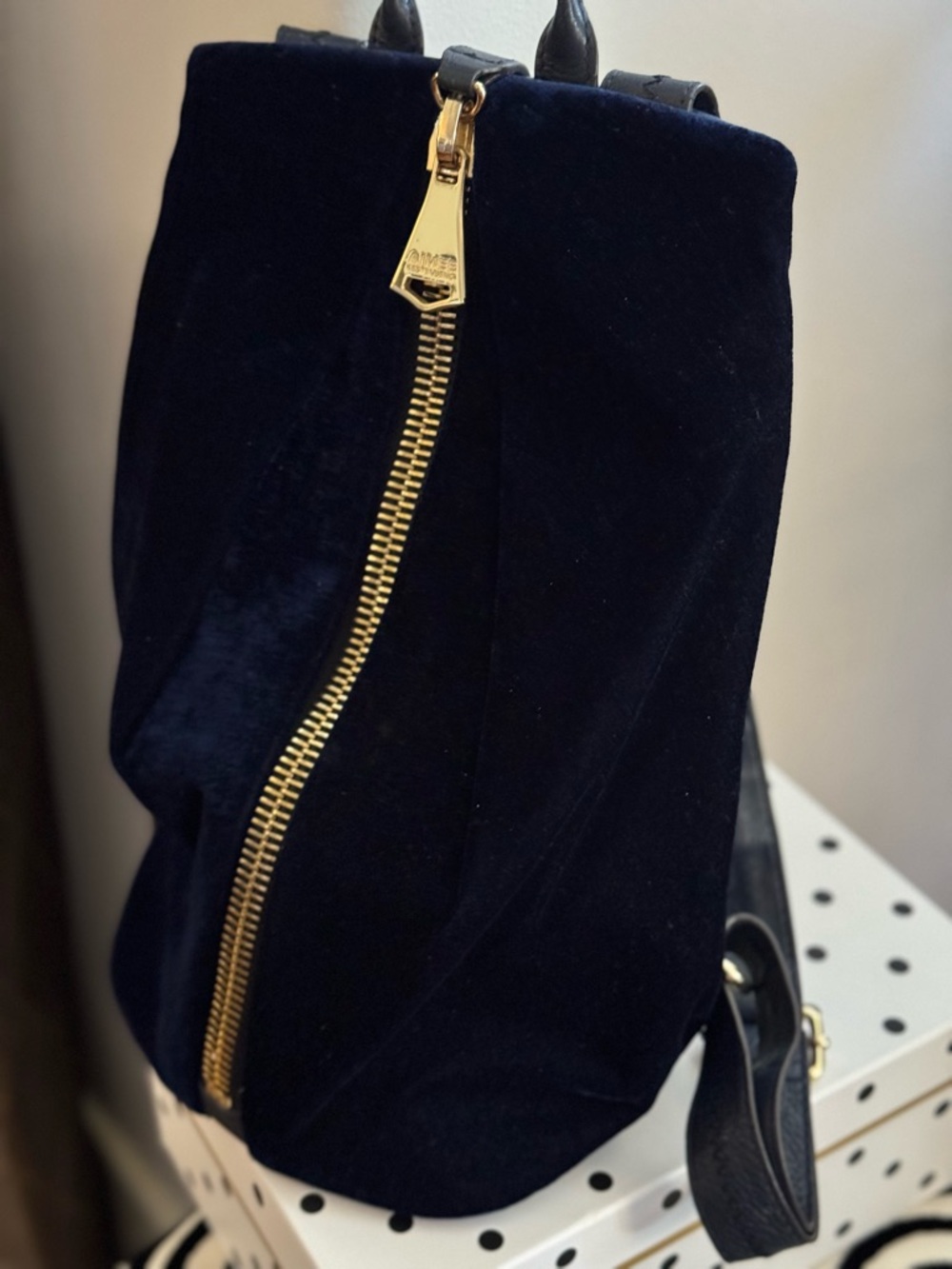 Aimee Kestenberg Navy Velvet Backpack with Gold Zip